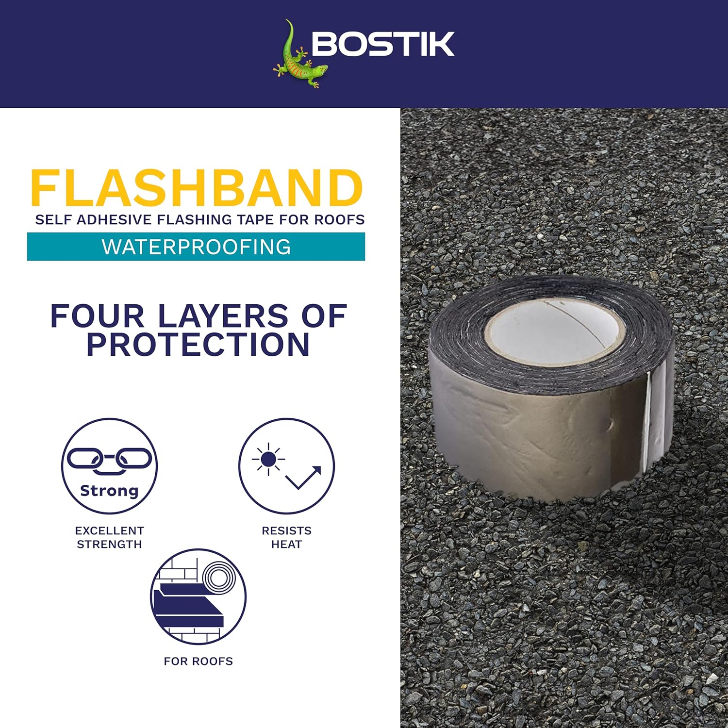 Bostik Flashband Self Adhesive Flashing Tape for Roofs Grey - 100mm x 3.75m - Provides an Instant Watertight Seal - Complete With Primer