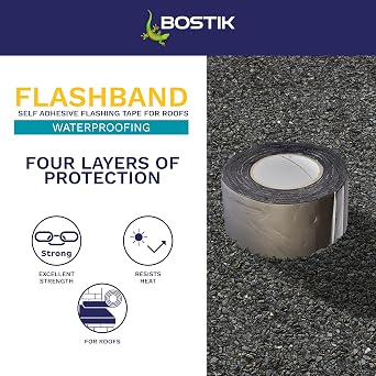 Bostik Flashband Self Adhesive Flashing Tape for Roofs Grey - 100mm x 3.75m - Provides an Instant Watertight Seal - Complete With Primer