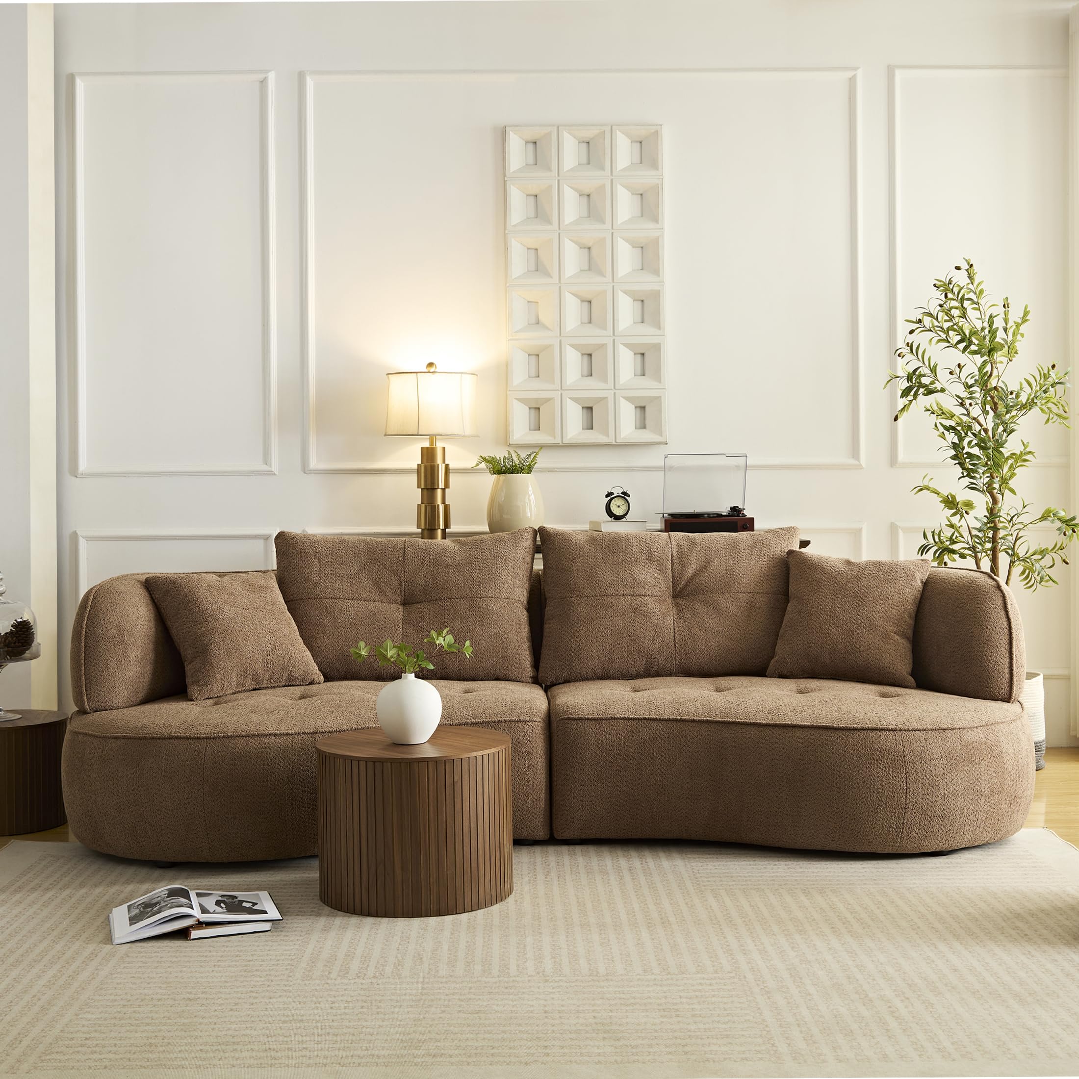 109 Modern Curved Sectional Sofa Luxurious Boucle Upholstered 3-Seater Couch Oversized Modular Deep Seat Sofa Set for Living