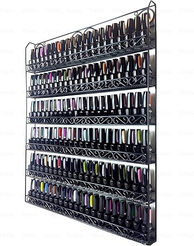 Estante de pared para esmaltes de uñas marca Pana registrar bajo Pana capacidad para hasta 100esmaltes de uñas estructura de metal irrompible PN-100