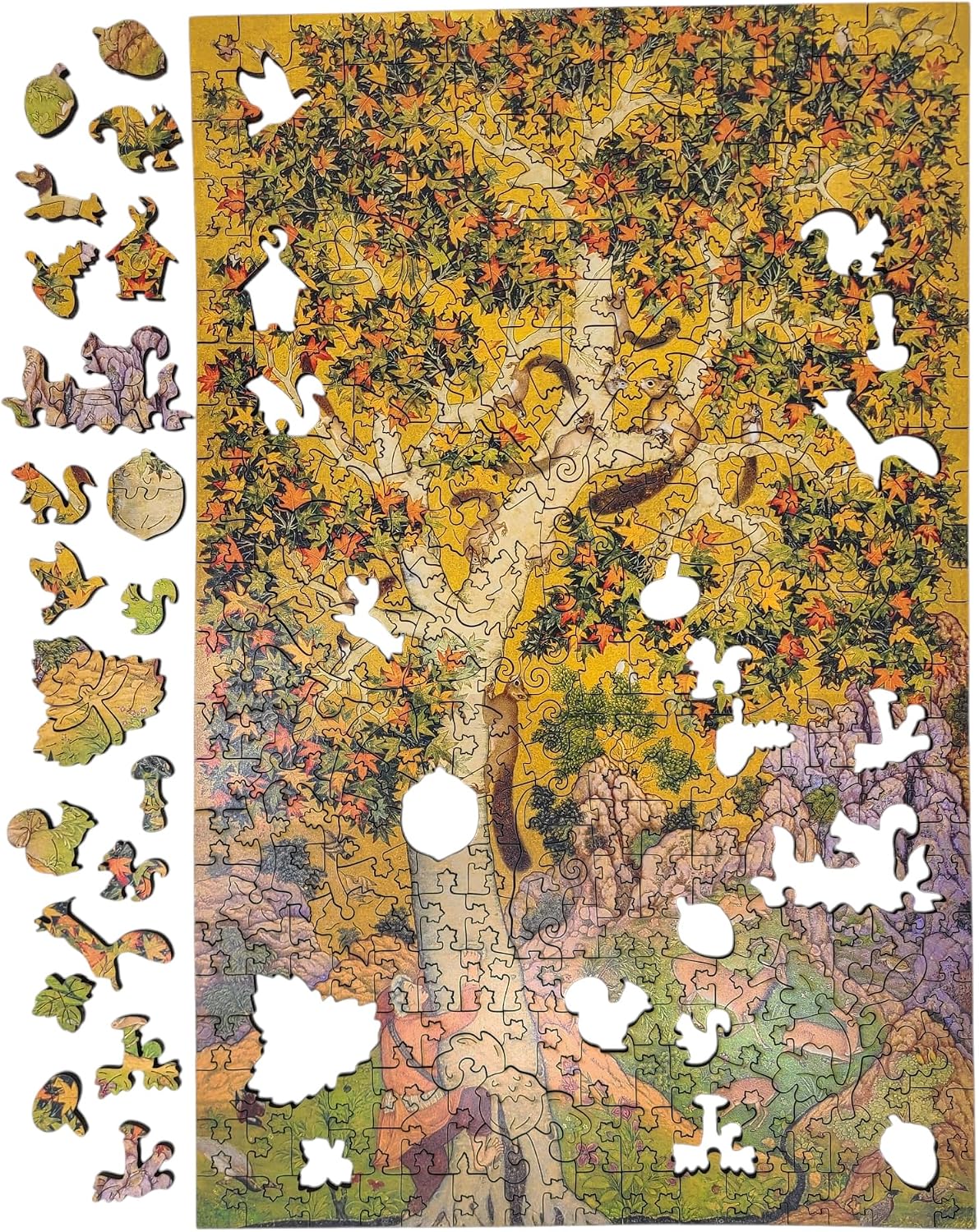Wooden Puzzle for Adults - Uniquely Shaped Pieces - Made in The USA by FoxSmartBox - 363 Pieces - Squirrels
