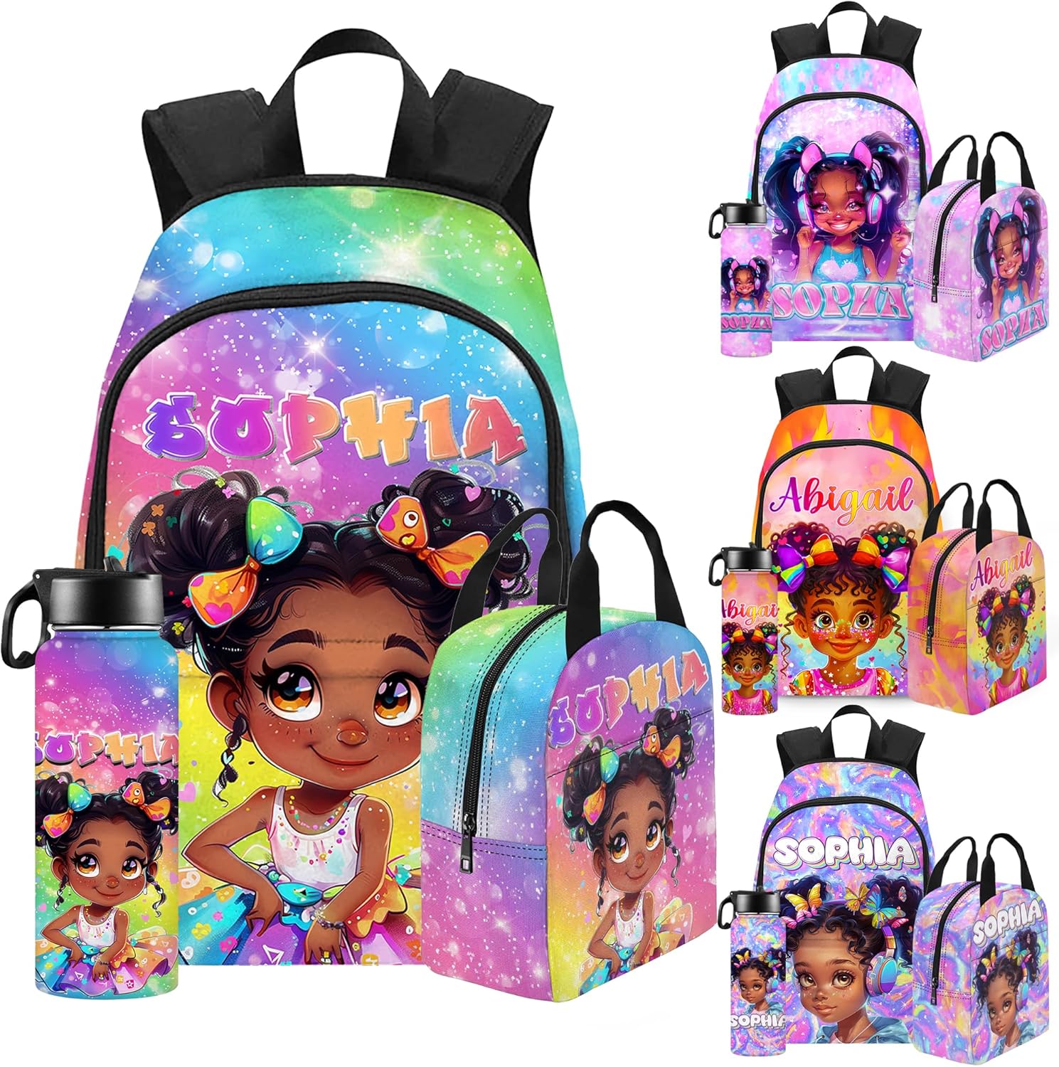 Back to School Personalized Backpacks for Girls Backpack and Lunch Box Set Gifts for Daughter Customized Kids Backpack Casual Unisex School Bags Custom Backpack Shoulders with Name, CASB077