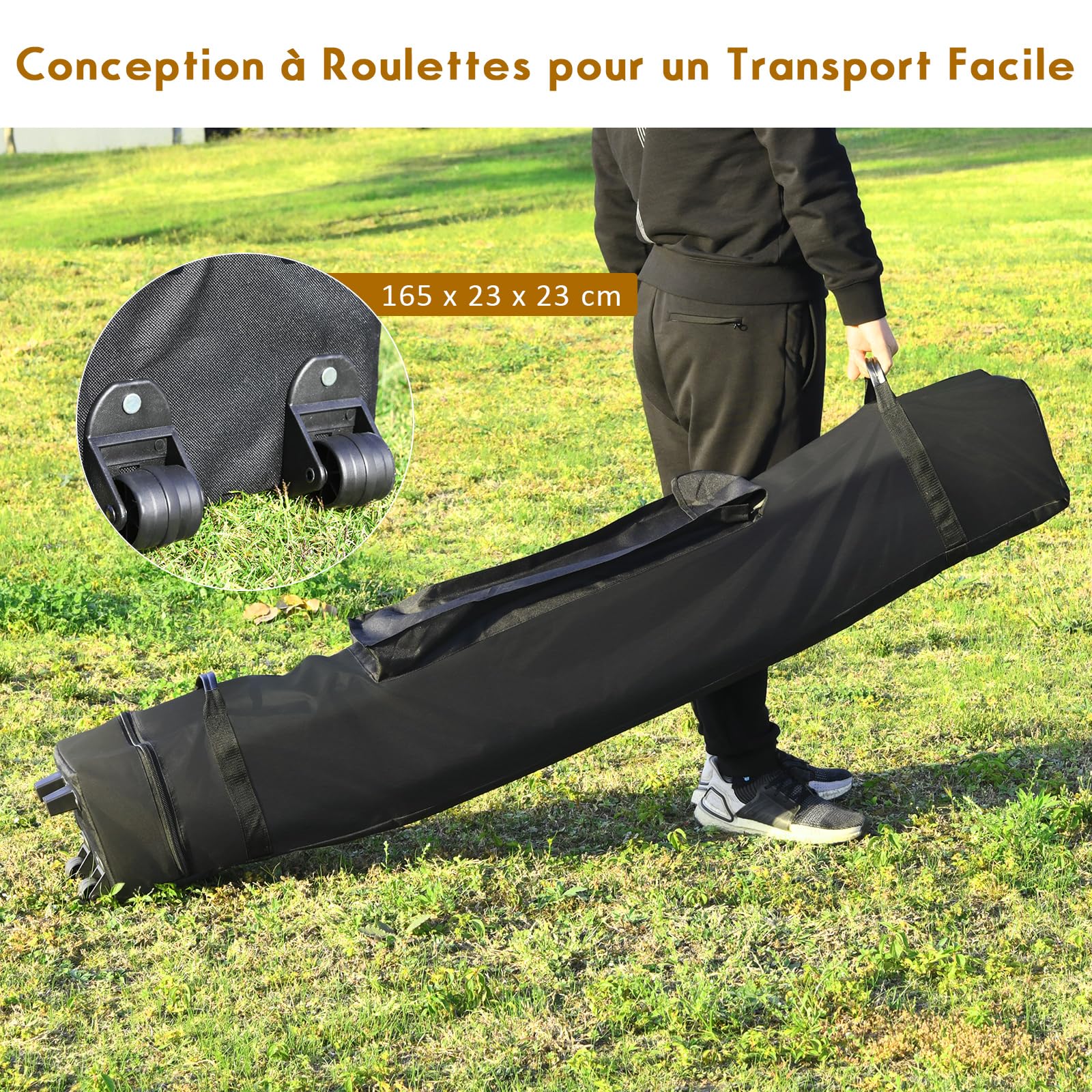 COSTWAY Tonnelle Pliable 3x3M, Tente de Jardin Imperméable Protection UV 50+, 3 Hauteurs 305/320/335 cm avec Sac de Rangement à roulettes, pour Fête Marché Patio (Blanc)