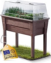 Ondis24 Victoria Jardinière surélevée pour balcon, bac à plantes avec serre, volume 50 l, réservoir d'eau, irrigation gouttelette, pieds amovibles, convient pour l'extérieur (marron)