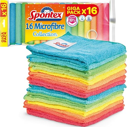 Spontex Panos de microfibra para limpeza, 16 panos microfibra Collection | Para usar como panos de p