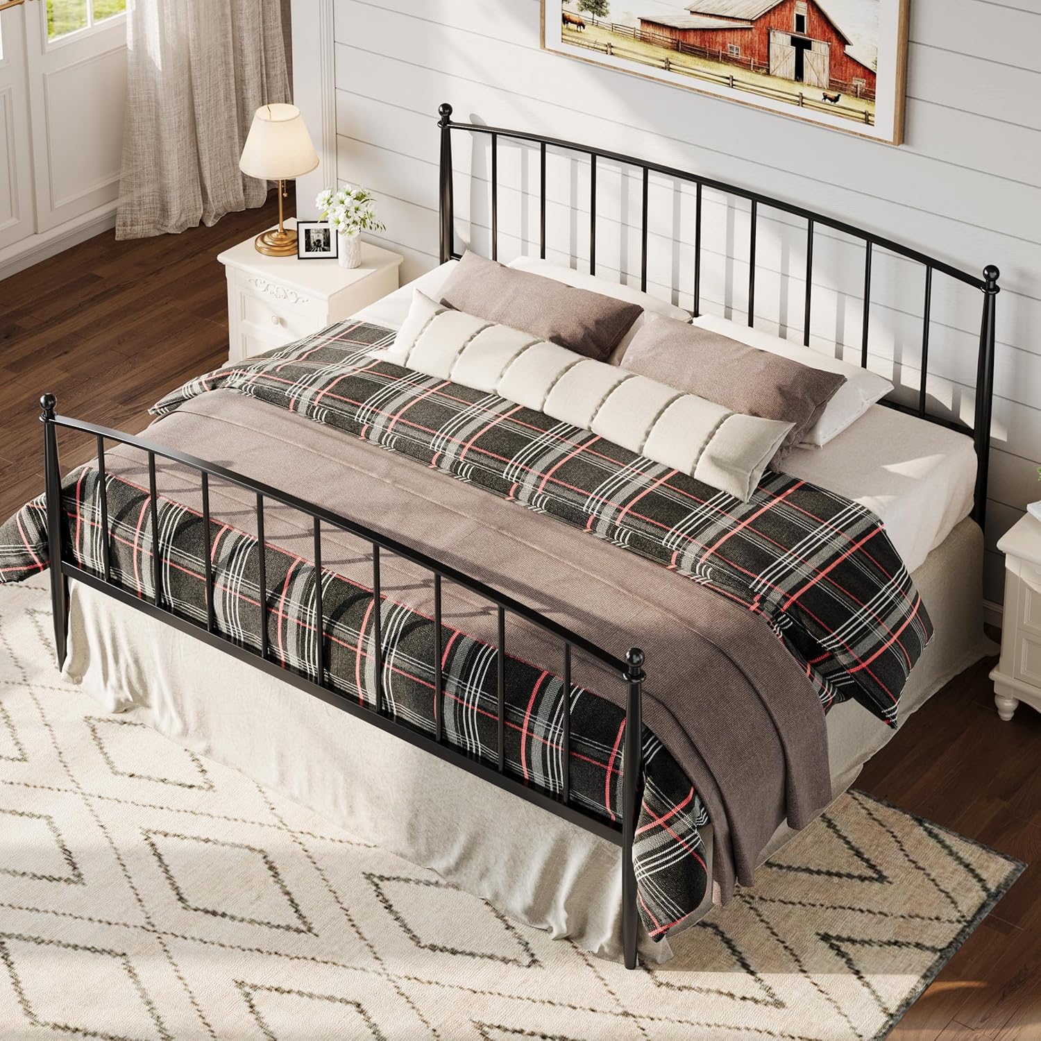 Allewie King Bed Frame, Metal Platform Bed Frame with Arched Headboard & Footboard, Mid-Century Modern Style, Under Bed Storage, No Box Spring Needed, Easy Assembly, Black - Image 8