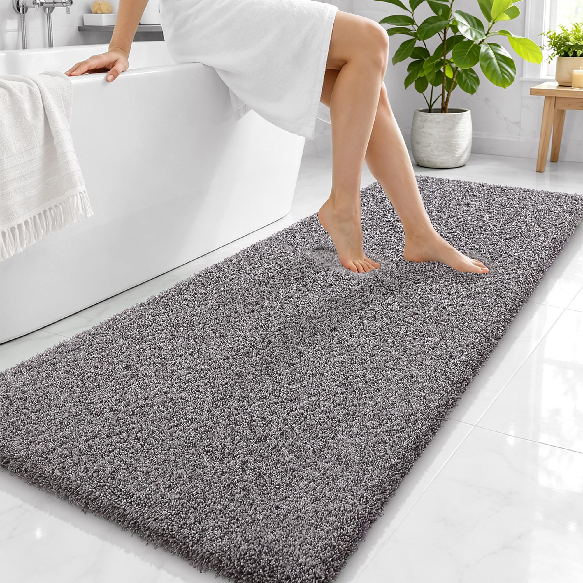 OLANLY Microfiber Bathroom Runner Rugs 59x24, Soft Bath Mat, Light Grey