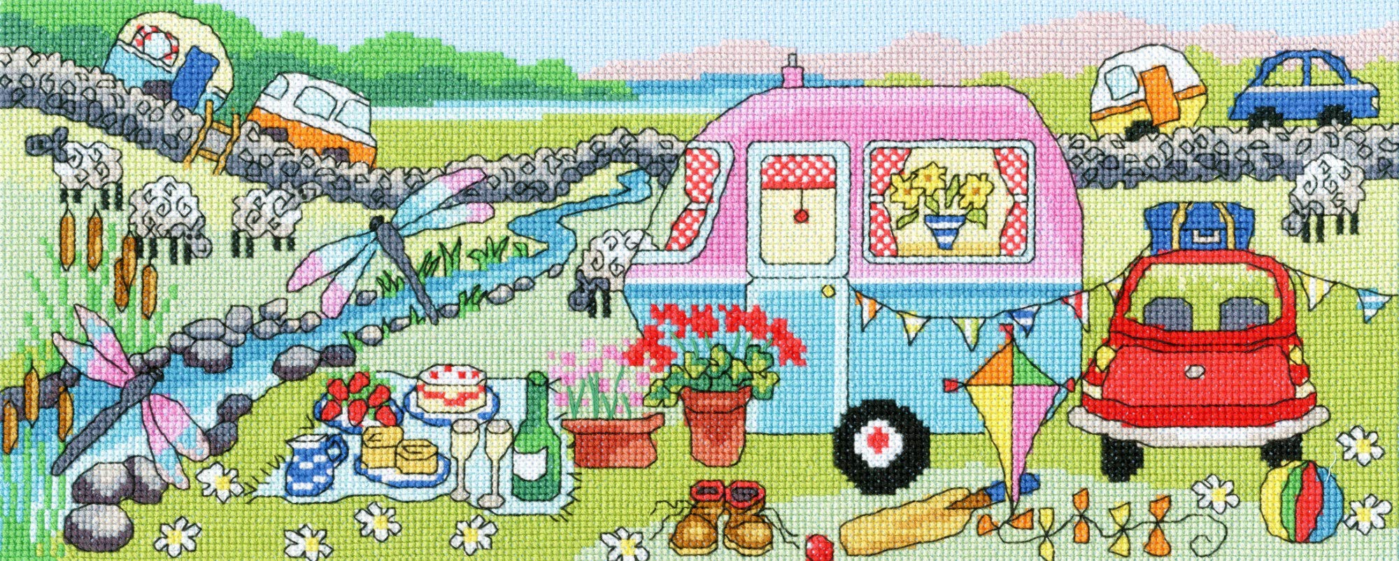 Bothy Threads counted cross stitch Kit ""Caravan Fun"", 37x15cm, XJR34