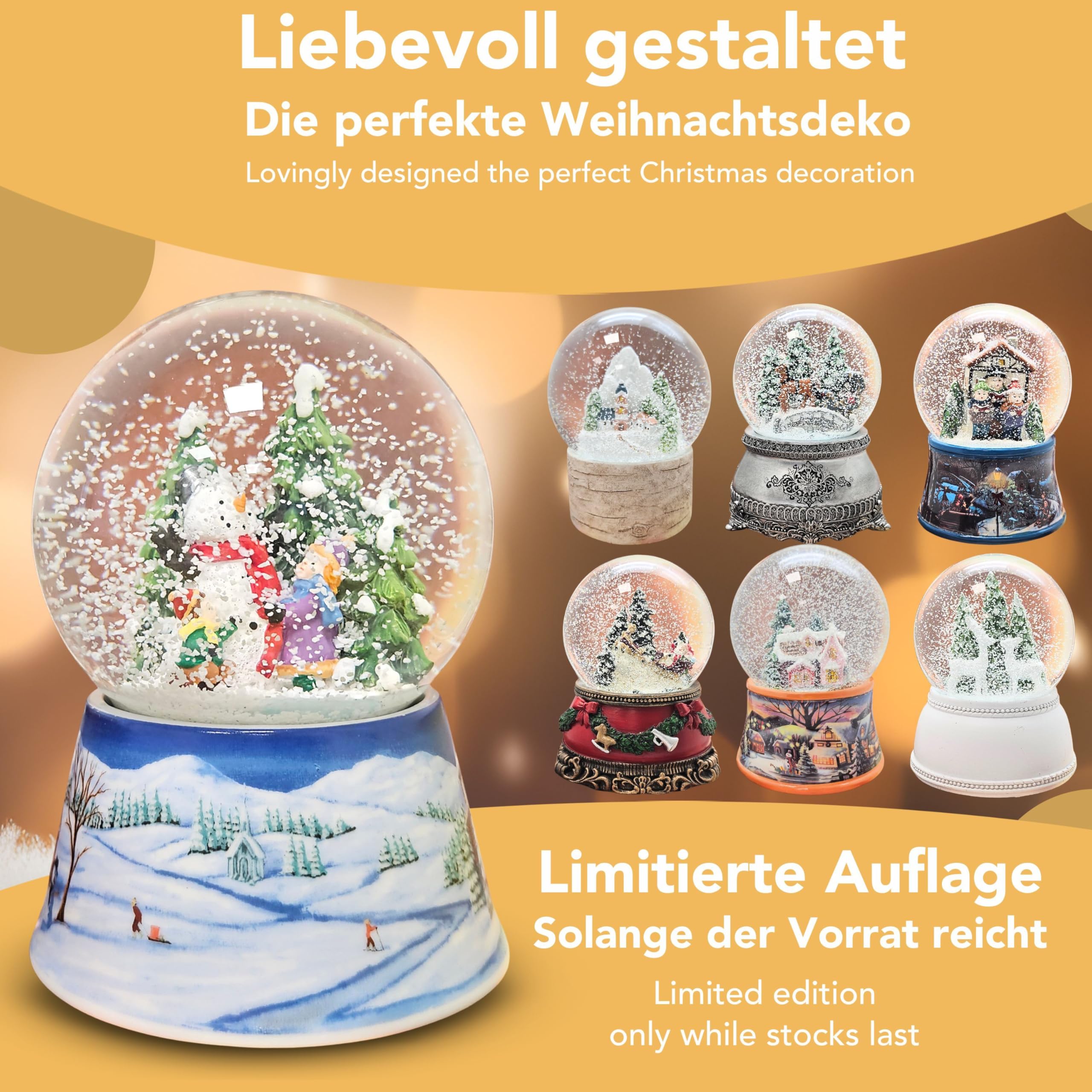 Schneekugel Weihnachten mit Musik | 2 Kinder Bauen Schneemann | Sockel nostalgische Schneelandschaft | H: 14cm B: 10 cm | Weihnachten Winter mit Spieluhr | 20154