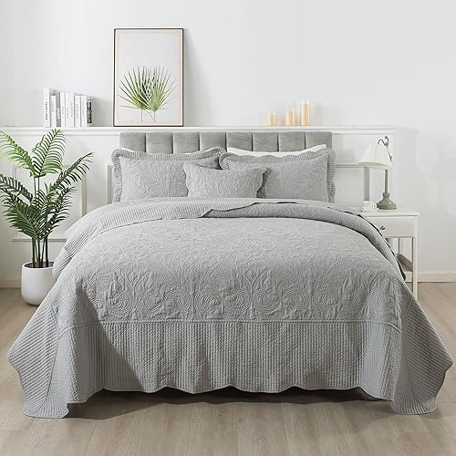 Miniatura 58 de HoneiLife Colchas de tamaño Queen de gran tamaño de 110 x 106 pulgadas, juego de ropa de cama tamaño Queen de 3 piezas, cubrecamas reversibles,