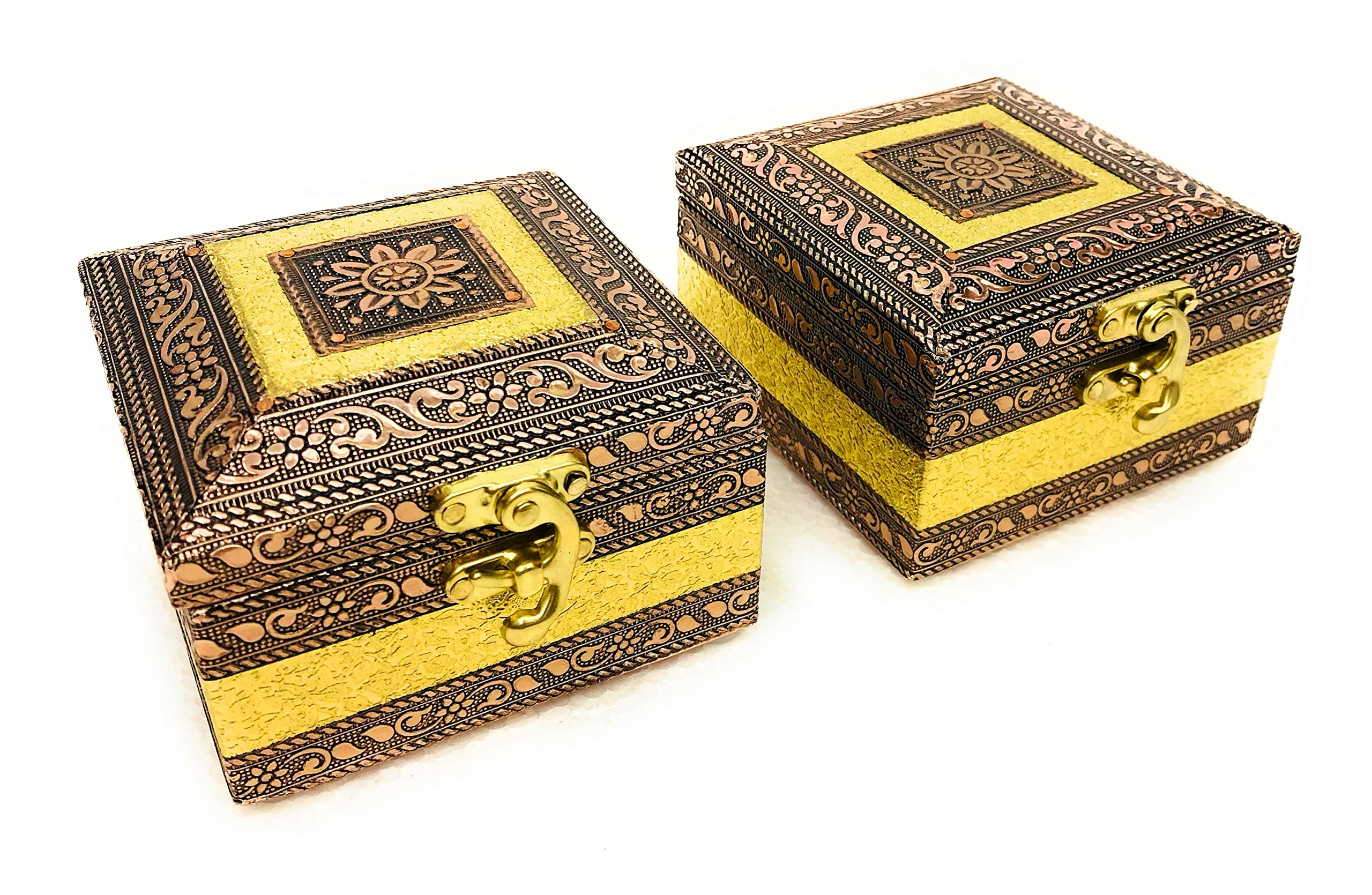 NAVRANG Wooden Jewellery Storage Box For Women Multipurpose Vanity Box Golden Trinket Box Return Gift (Pack Of 2) (B0BSS195VY) Amazon Price History, Amazon Price Tracker