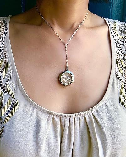 Miniatura 2 de The Holiday Cameron Diaz necklace, Floating Glass locket, Y necklace, Swarovski Crystal locket necklace, Golden Shadow mix Shaker Necklace