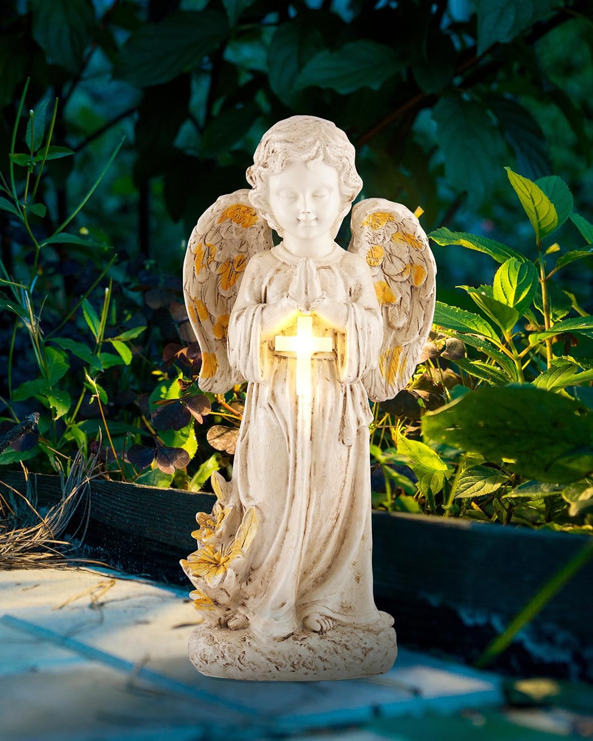 Solar Angel Statues for Outside Garden, 12" Solar Angel Figurines Lights for Cemetery, Yard, Pathway, Lawn Decor, Outdoor Guardian Angel for Memorial Gardens