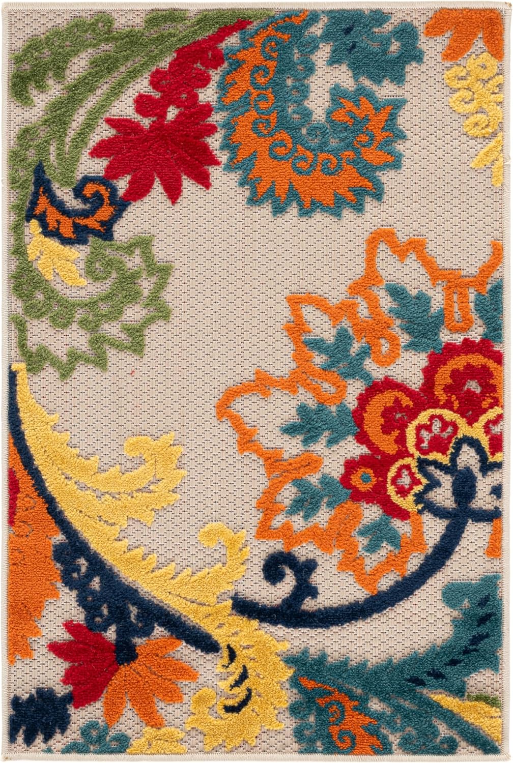 SAFAVIEH Washable Rug Outdoor Cabana Collection - 4'5" x 6'5", Ivory & Blue, Non-Shedding & Easy to Clean, Ideal for Patio, Backyard, Mudroom (CBN305A)