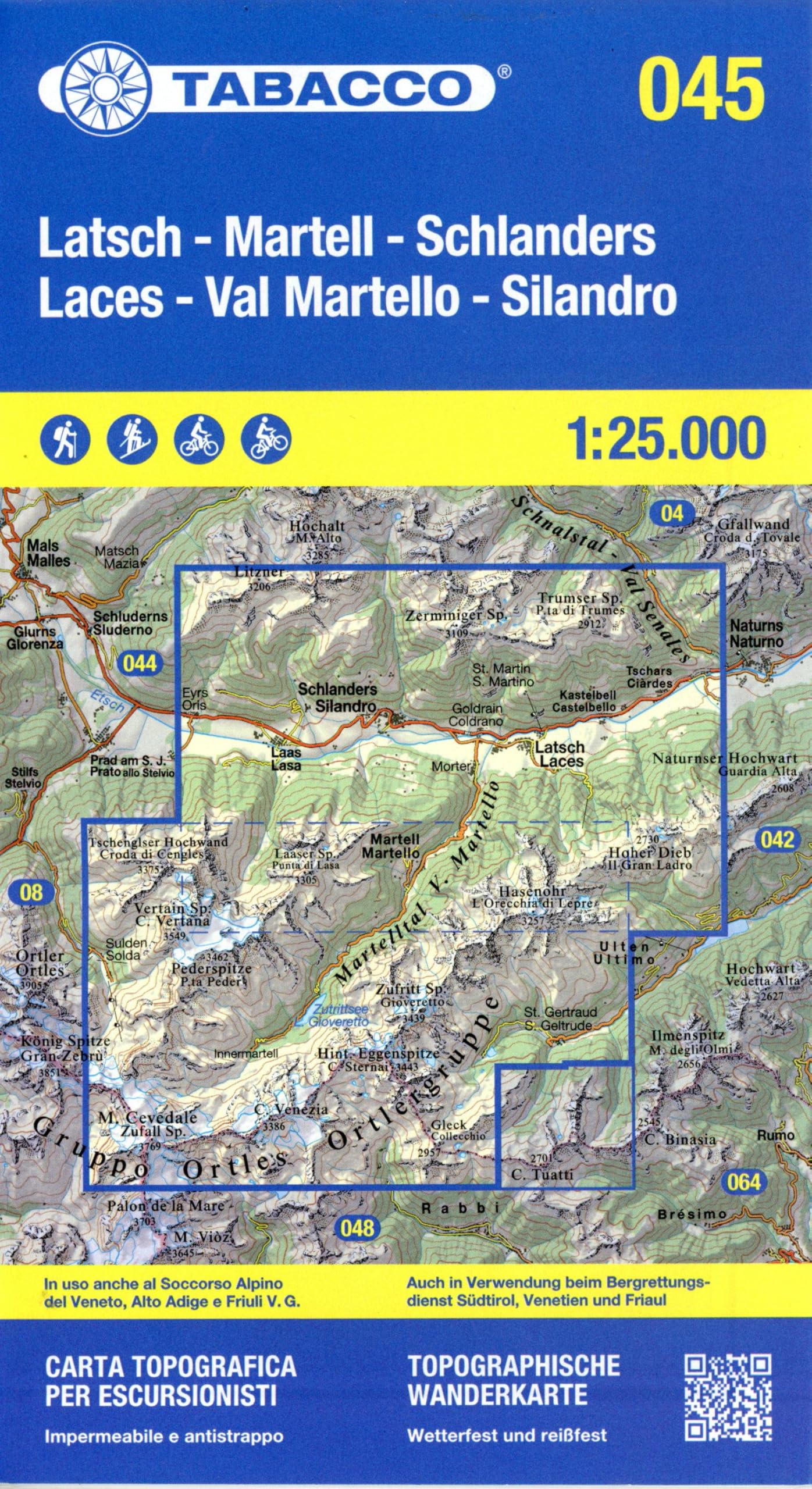 Tabacco Wandern Latsch Martell 1:25000 – Topografische Wanderkarte Band 45
