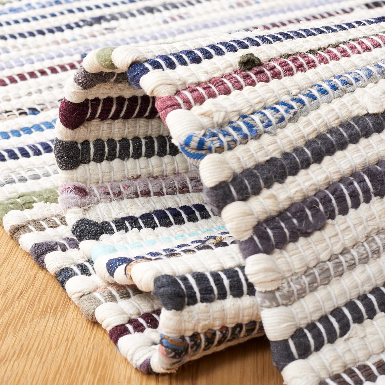 SAFAVIEH Rag Rug Collection Runner Rug - 2'3" x 10', Ivory & Multi, Handmade Boho Stripe Cotton, Ideal for High Traffic Areas in Living Room, Bedroom (RAR125B)