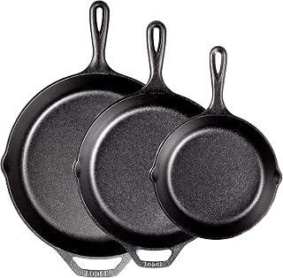Lodge 3-Piece Pre-Seasoned Cast Iron Skillet Set (8", 10.25", 12") - PFAS-Free, Non-Toxic, USA Made Skillets