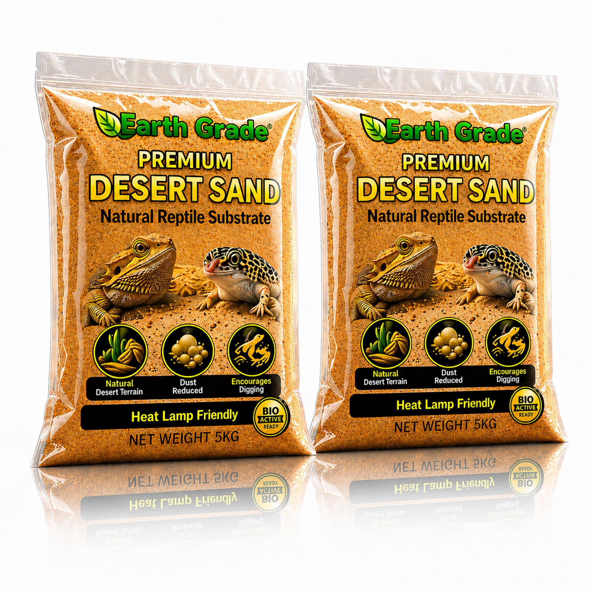Earth Grade Desert Sand – Natural Reptile Substrate for Bearded Dragons, Geckos & Lizards – Dust Reduced, Heat Lamp Safe, Encourages Natural Digging & Burrowing – Terrarium Vivarium Sand (10KG)