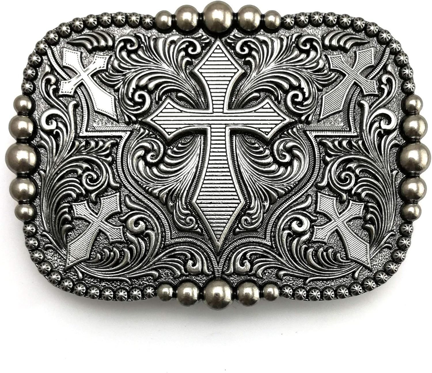 LAXPICOL Native American Vintage Pattern Leaf Cross Rectangle Belt Buckle For Men Grey Tone
