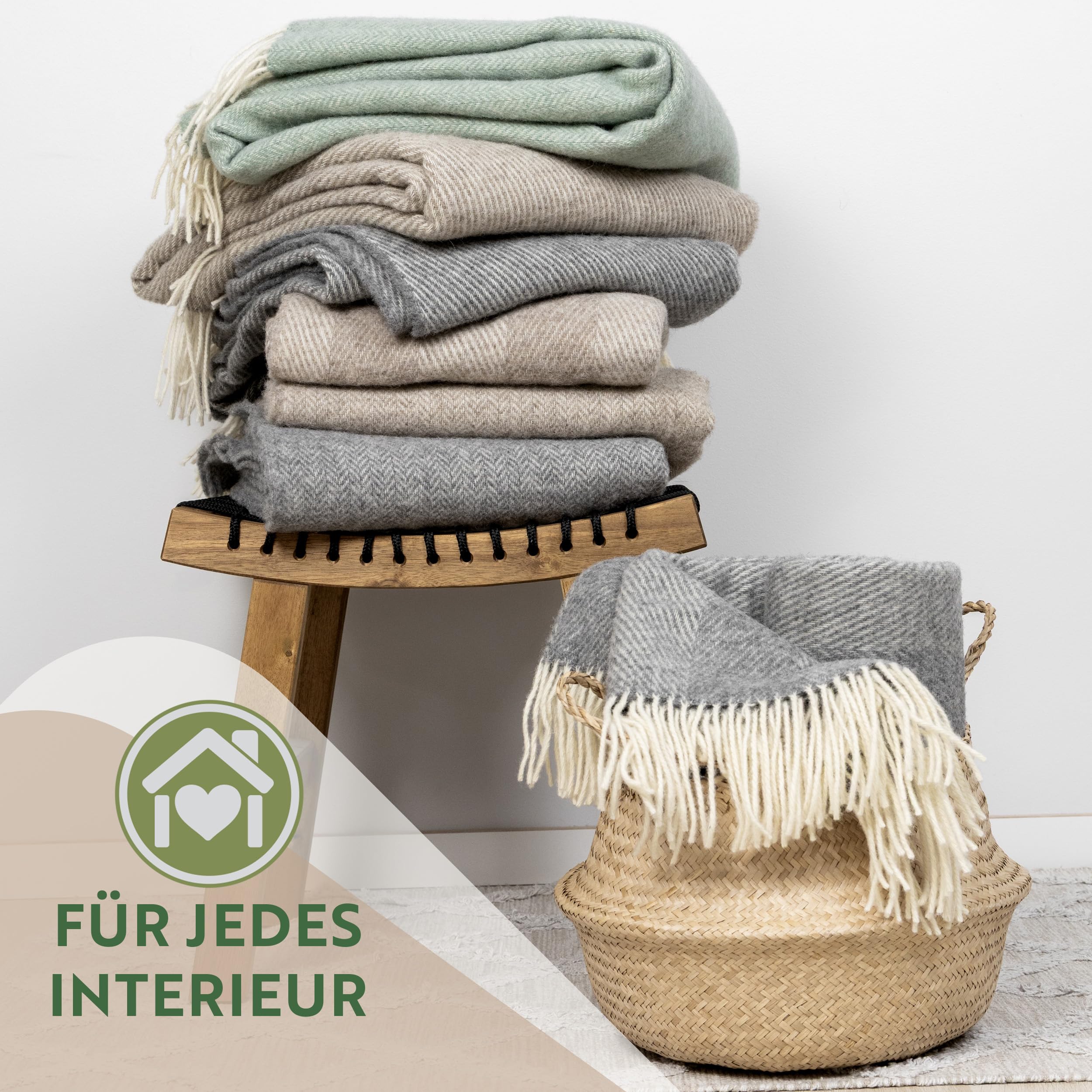 Nostra Zelandia 100% Reine Wolldecke – Warme, atmungsaktive und leichte Wolldecke für Sofa, Bett und Outdoor-Bereich, temperaturregulierender Komfort mit Fransen (Natürlich)