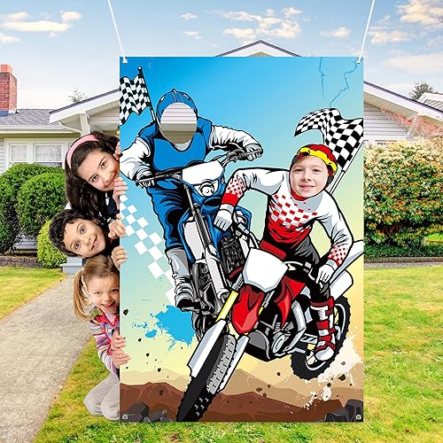 Miniatura 4 de PANTIDE Cartel de fondo para puerta de fotos de motocross, fondo grande de satén para fotografía de cara, decoración de motocross, decoración de