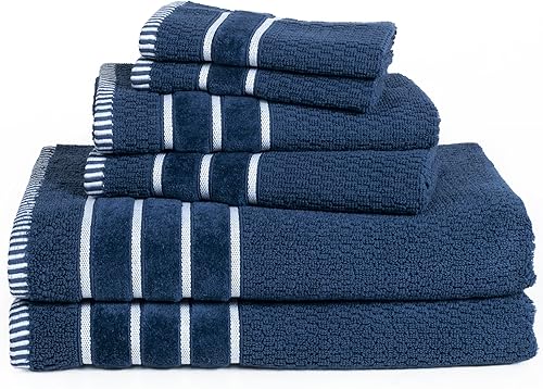 Miniatura 2 de Juego de toallas de algodón de lujo, tejido de arroz, 100% algodón egipcio, juego de 6 piezas con 2 toallas de baño, 2 toallas de mano y 2 toallas