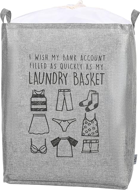 Accurate Collapsible Laundry Bag with Drawstring Closure, Clothes Basket, Durable Waterproof Fabric-Size [52 x 44 x 32 cm]-(GREY)