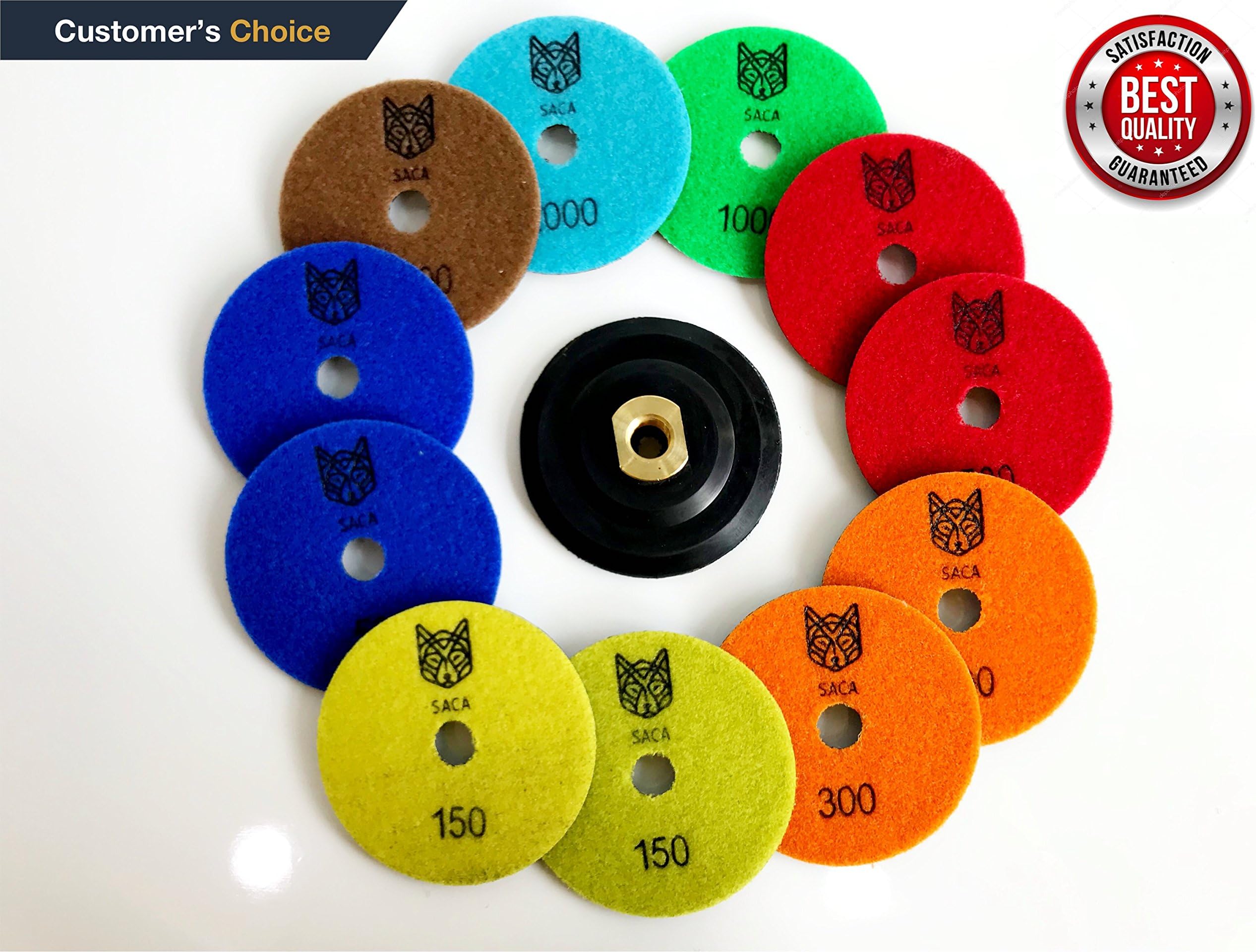 Saca Wet/Dry Diamond Polishing Pads - For Marble, Granite, Concrete, Stone, and Quartz slate - Includes 4 FREE PADS