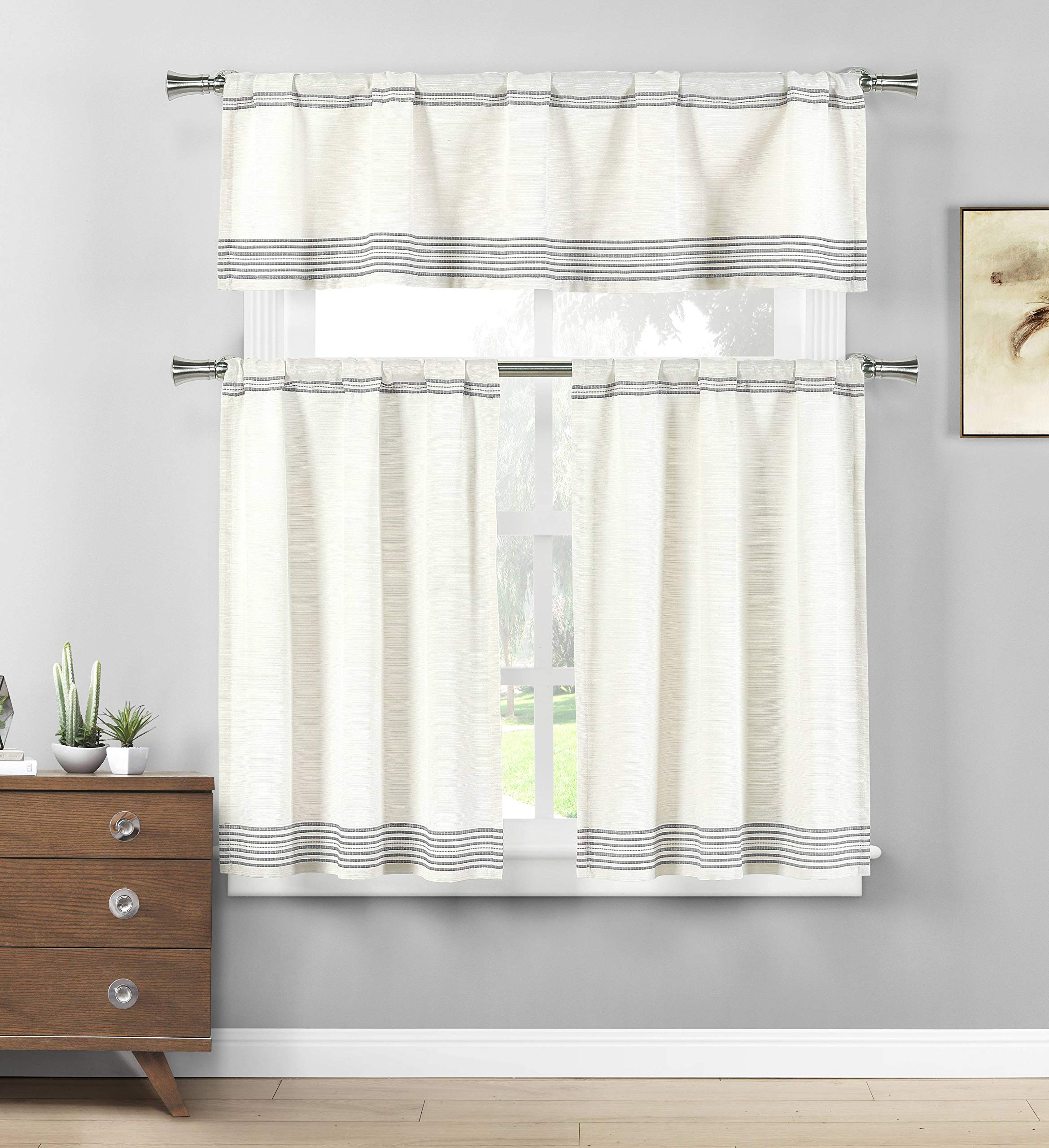 Duck River TextileWilmont Stripe Kitchen Curtain & Tier Set, 58x15 (1 Piece) 29x36 (2 Pieces), Grey