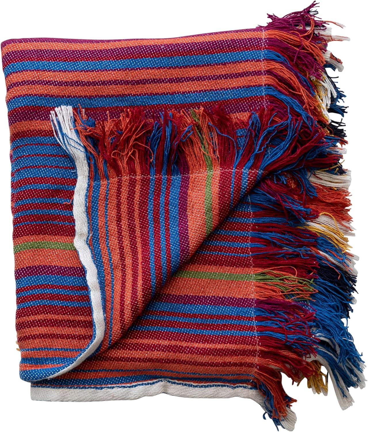 Creative Co-Op Indoor/Outdoor Woven Fabric Throw with Stripes and Fringe, Multicolor