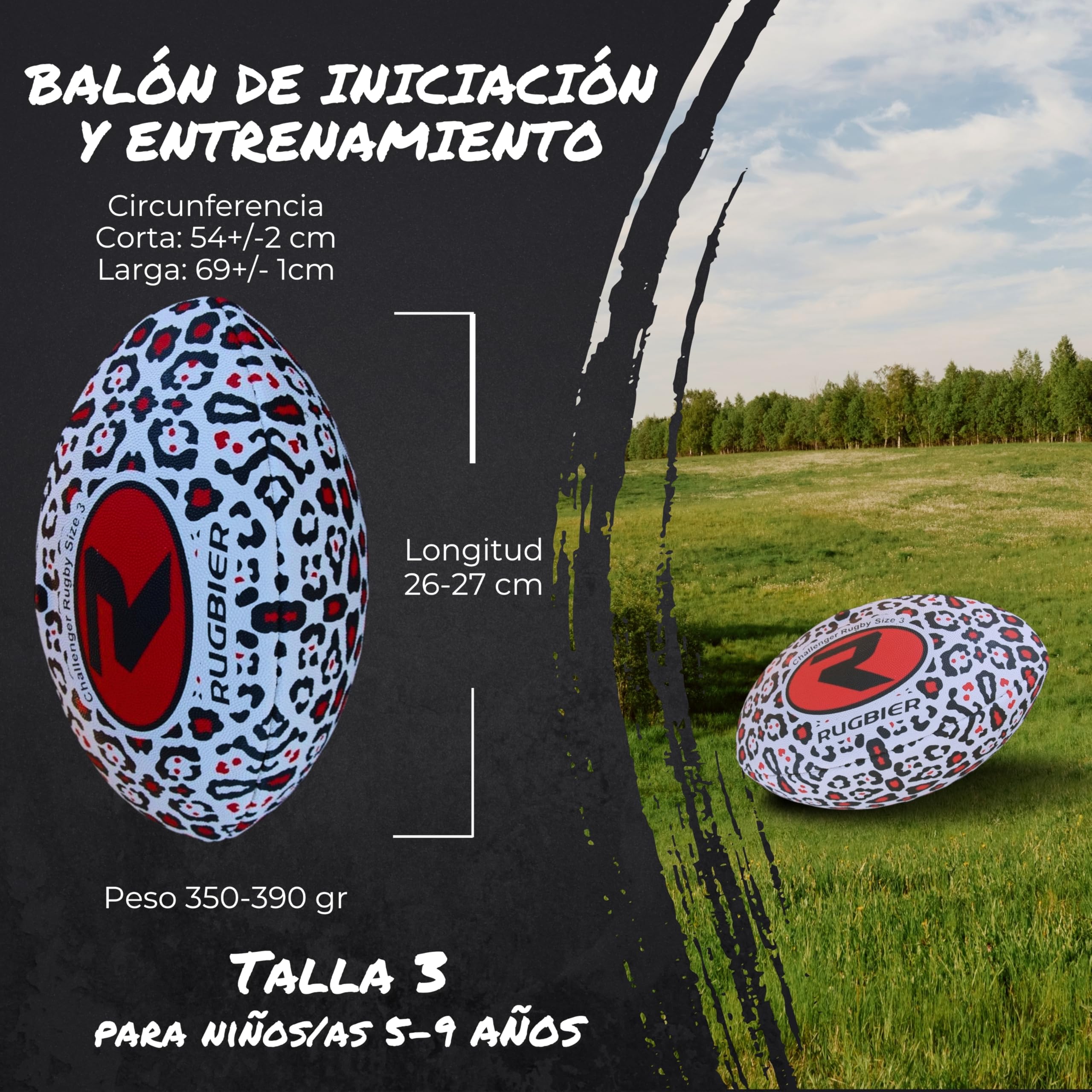 Balón de Rugby para Niños y Niñas T3 – Balón para Escuela - Iniciación y Entrenamiento - Diseño Exclusivo - Modelo Panther Red