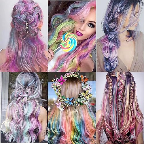 Miniatura 6 de SOYZMYX - 26 extensiones de cabello sintético con clip, multicolor, 22 pulgadas, extensiones de cabello lacio colorido para niñas, mujeres, niños,