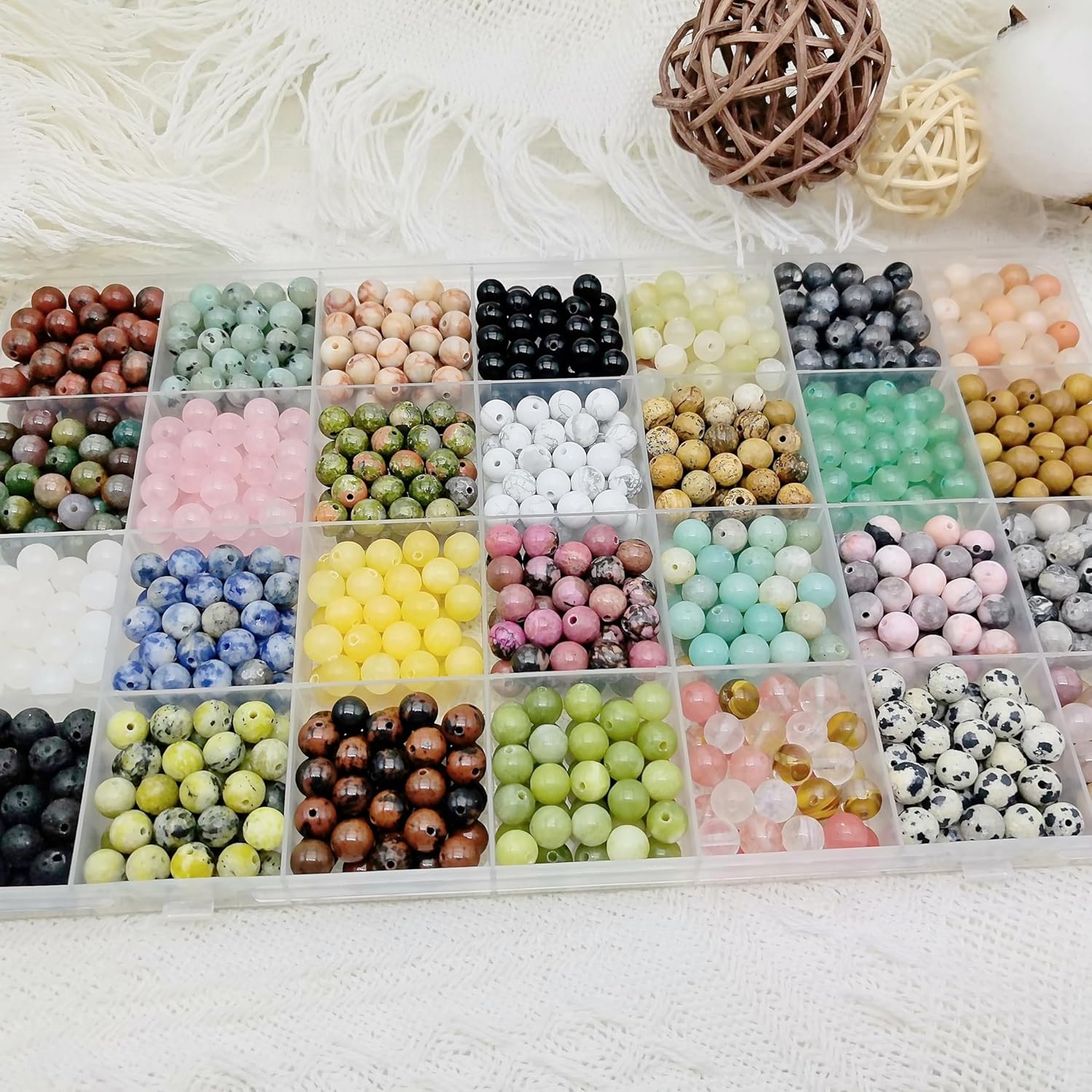 1120pcs Natural Stone Beads Polished Beading 6mm Loose Beads Gemstone Crystal Energy Stone Healing Power for DIY Jewelry Making (6mm 28 Materials A)