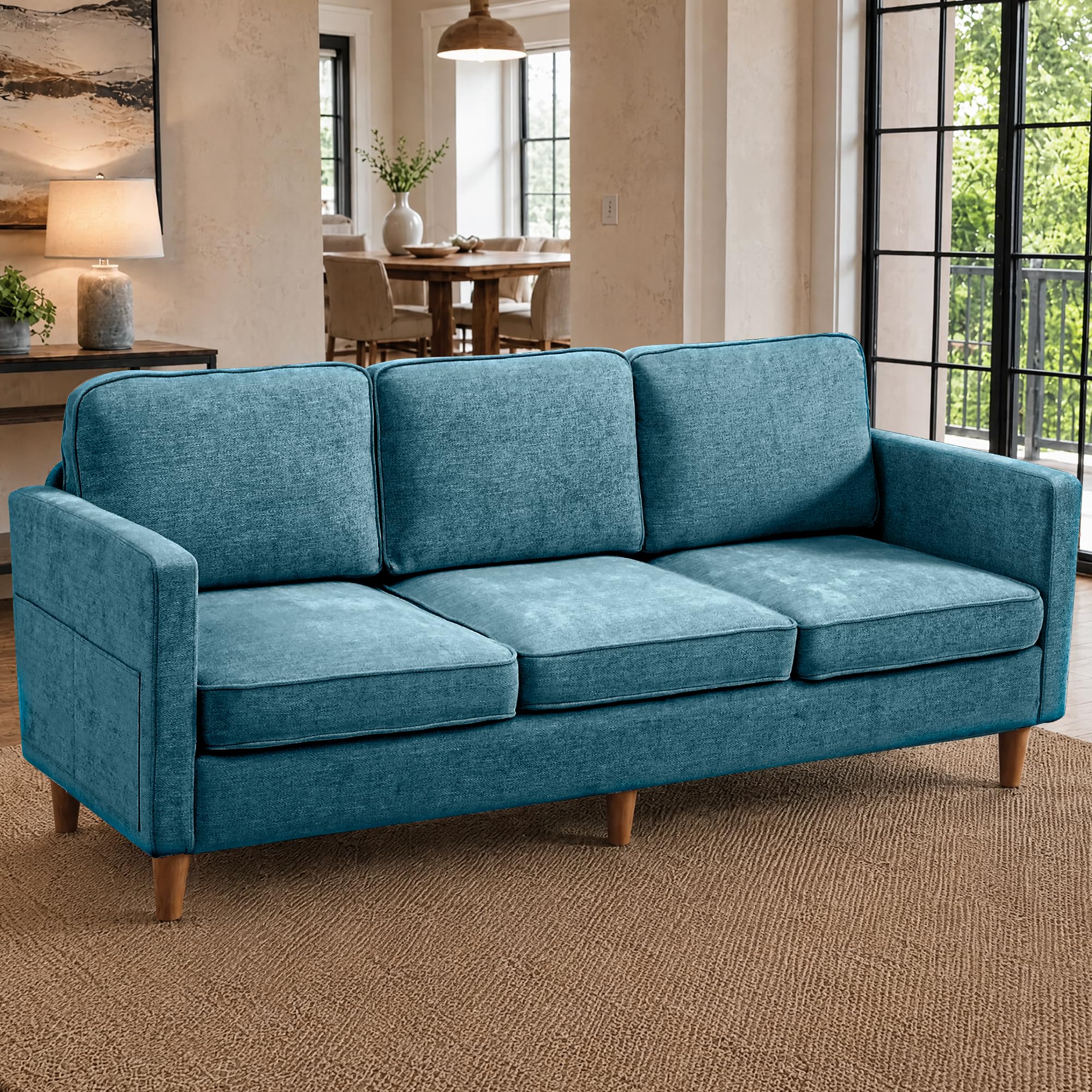 80" Chenille Sofa Mid Century Modern 3 Seater Couch for Living Room Office