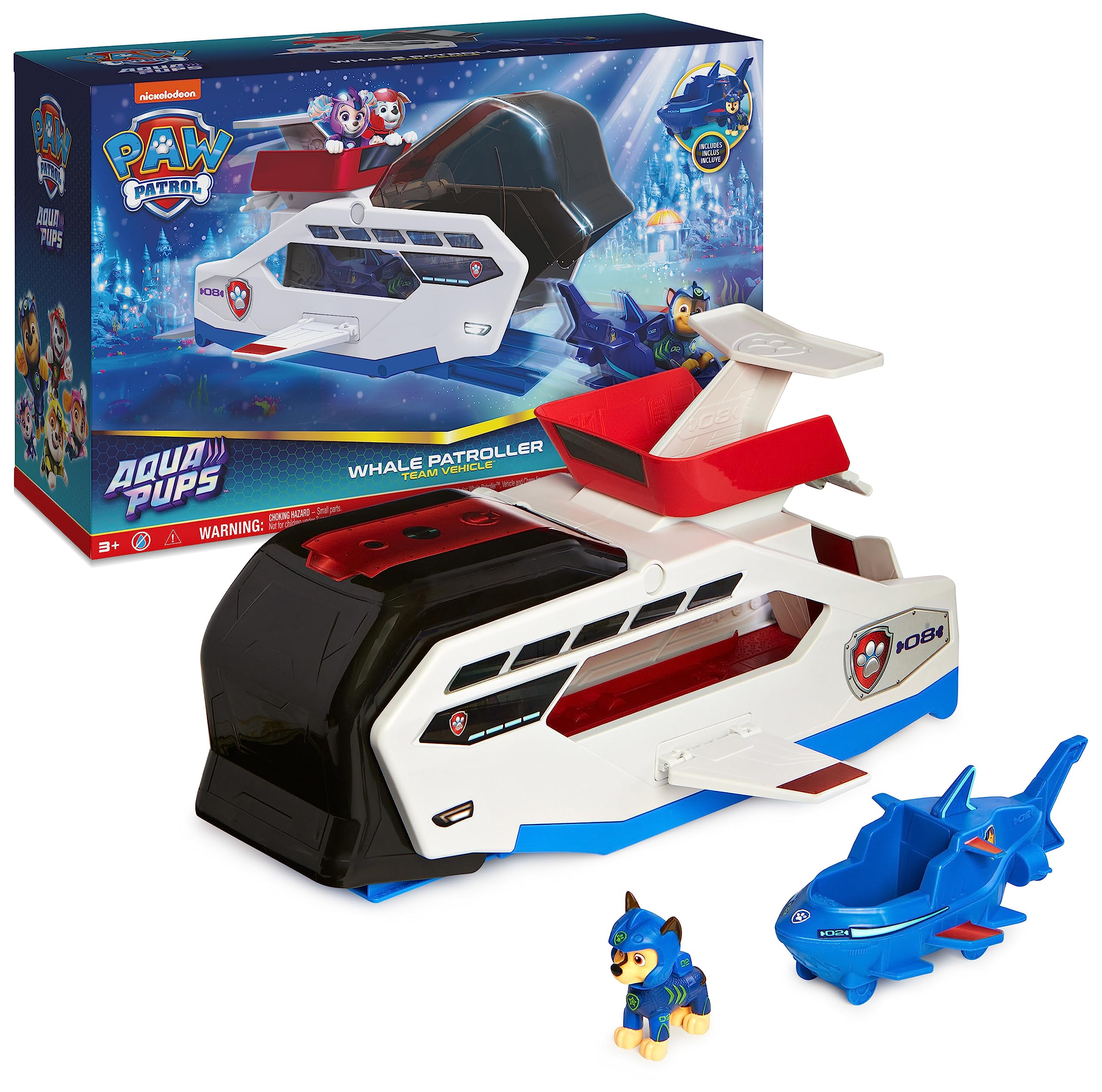 PAWPATROL Aqua Whale Patroller Team Vehicle with Chase Action Figure Playset New