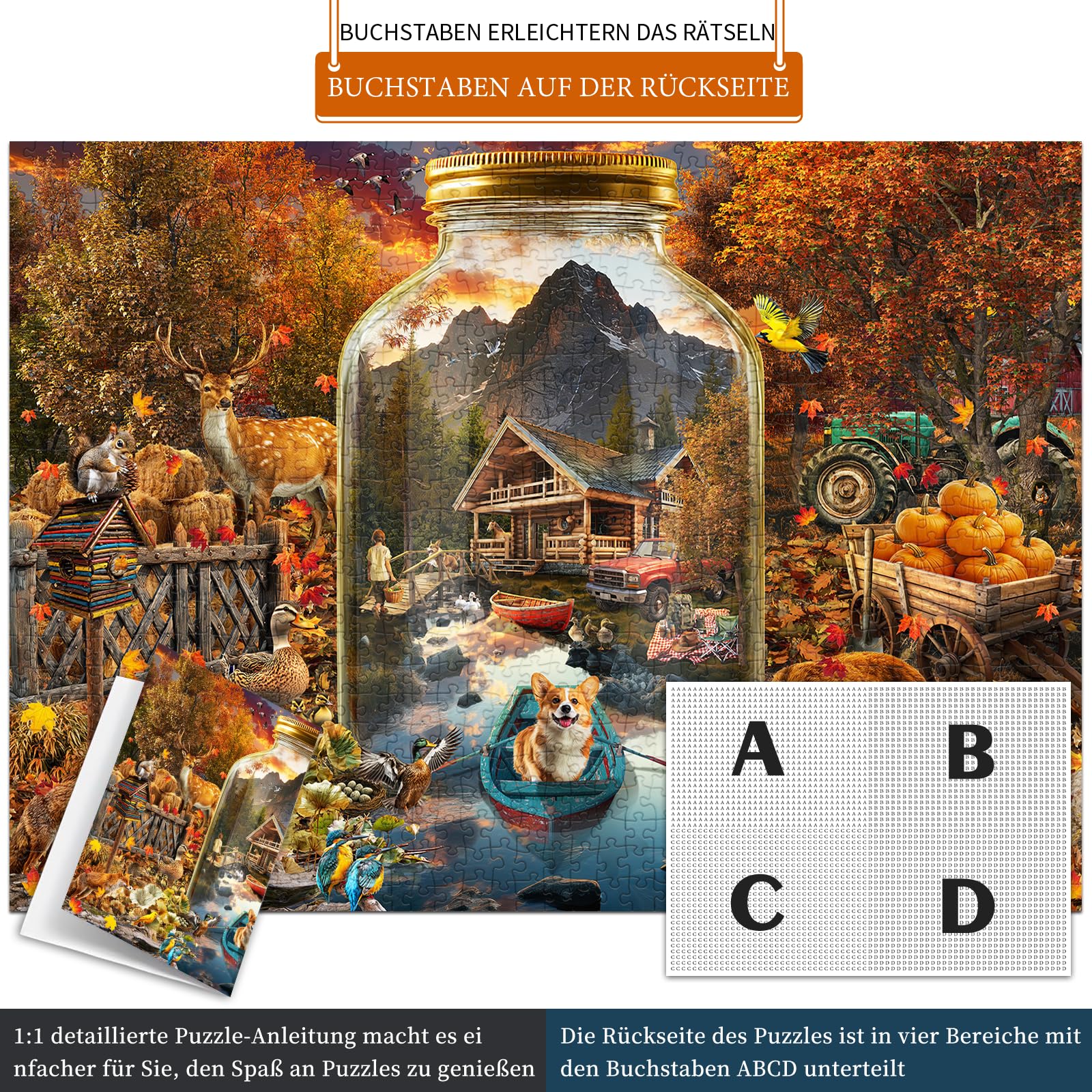 HUADADA Puzzle 1000 elementów dla dorosłych, wysokiej jakości matowy nadruk olejny, przyjazne dla oczu, dla miłośników puzzli, motyw puzzli: jesienny krajobraz w szkle