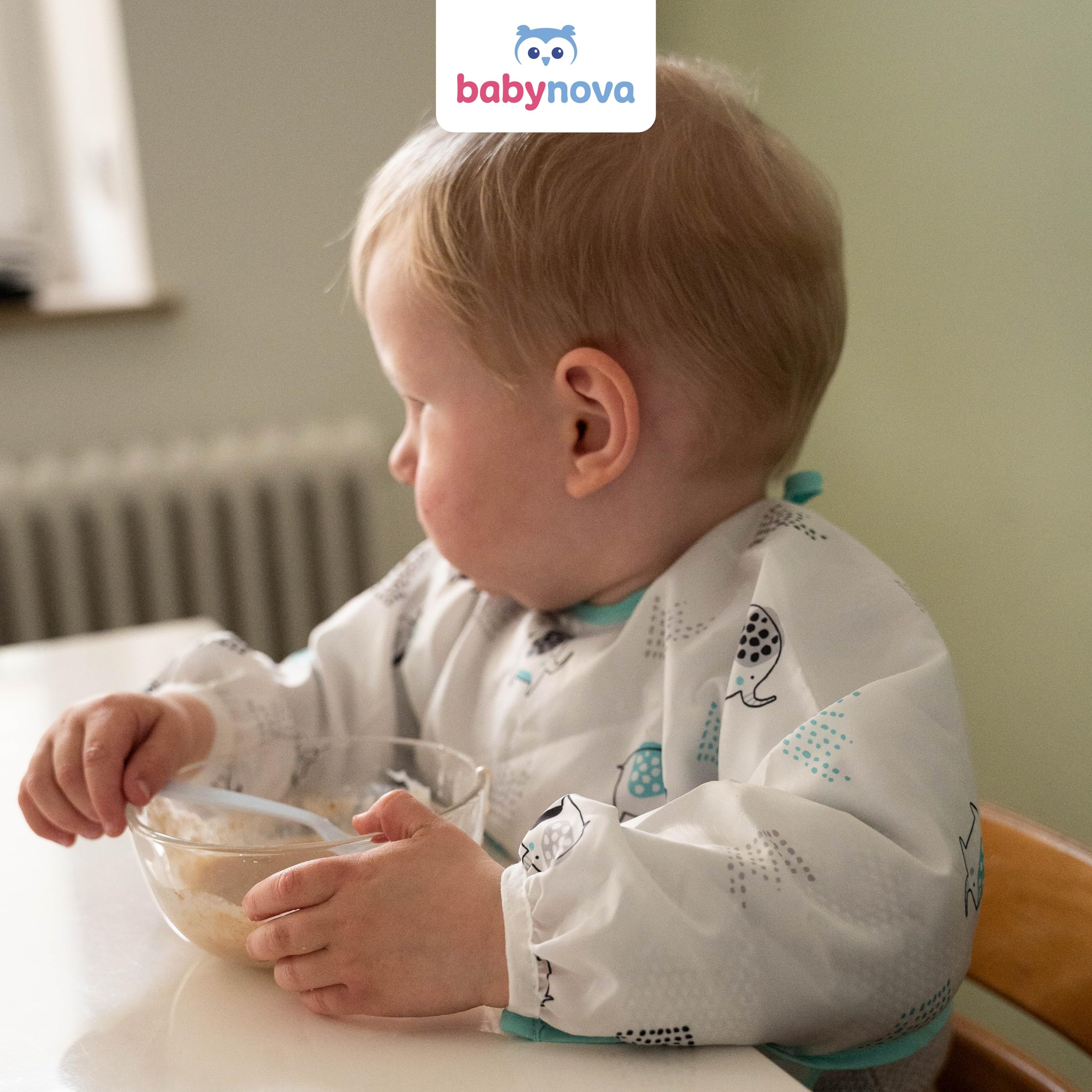 Long Sleeve Baby Bib with Catch Pocket, Coverall Weaning Bib for Newborns & Toddlers, Waterproof, Machine washable - Image 2