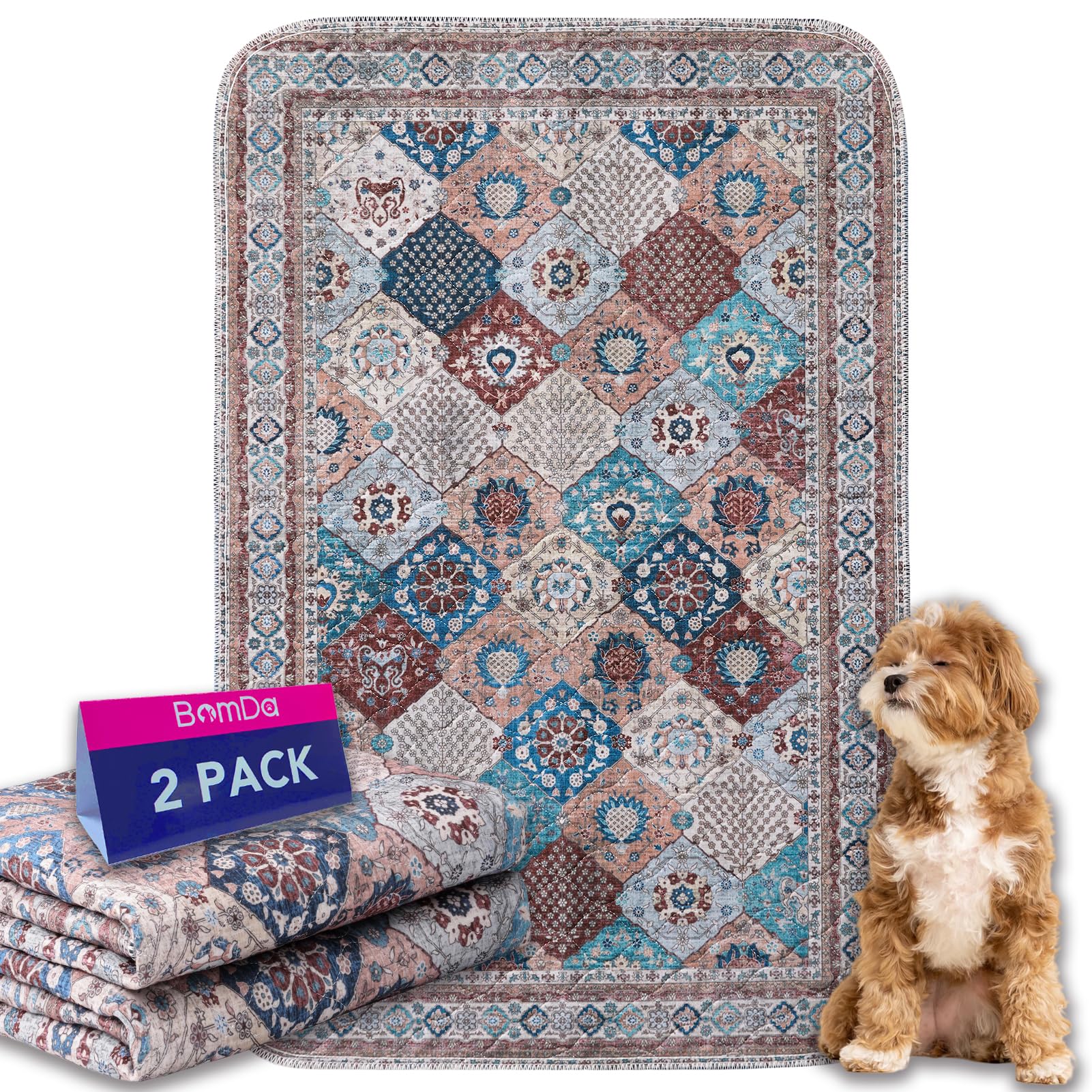 BomDa Tappeti Lavabili per Cani, 2 Pezzi Tappeti Assorbenti Riutilizzabili, Tappetino per Addestramento del Cane, Gatti, Conigli, Porcellini d'India, Antiscivolo (Pattern 4, 81x122cm)