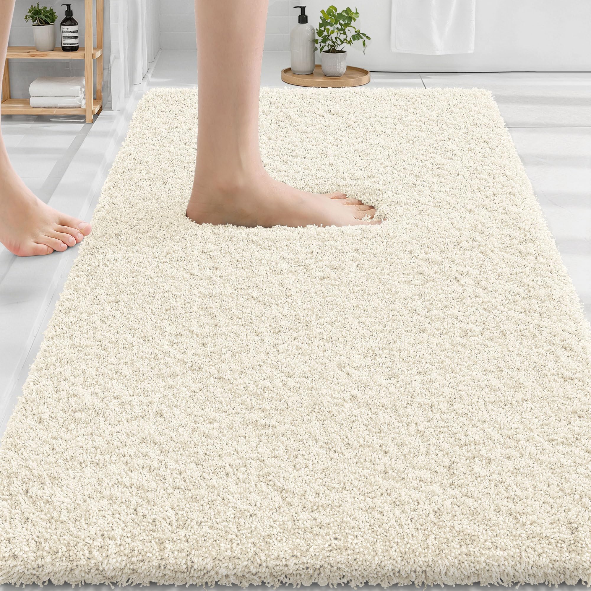 OLANLY Microfiber Bathroom Rugs 30x20, Ultra Soft Absorbent Bath Mat, White