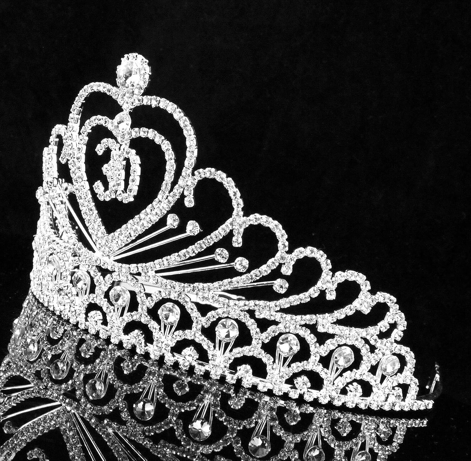 30-Year-Old 30 Years Old Birthday Party Austrian Rhinestone Crystal Tiara Crown With Hair Combs Headband Headpiece Queen Princess Celebration T815 Silver