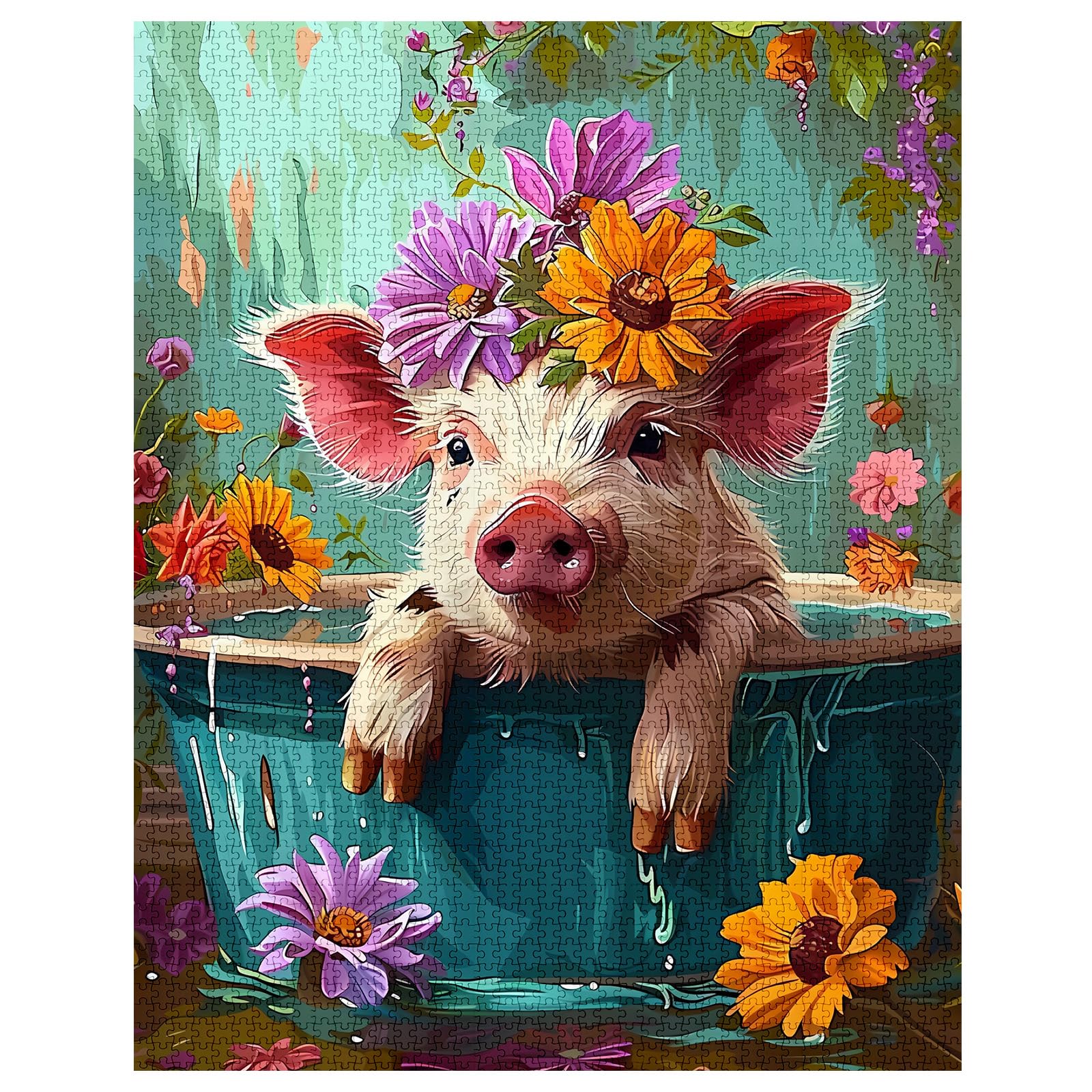 Amazon.com: Adorable Pig in Bathtub Jigsaw Puzzle 1000