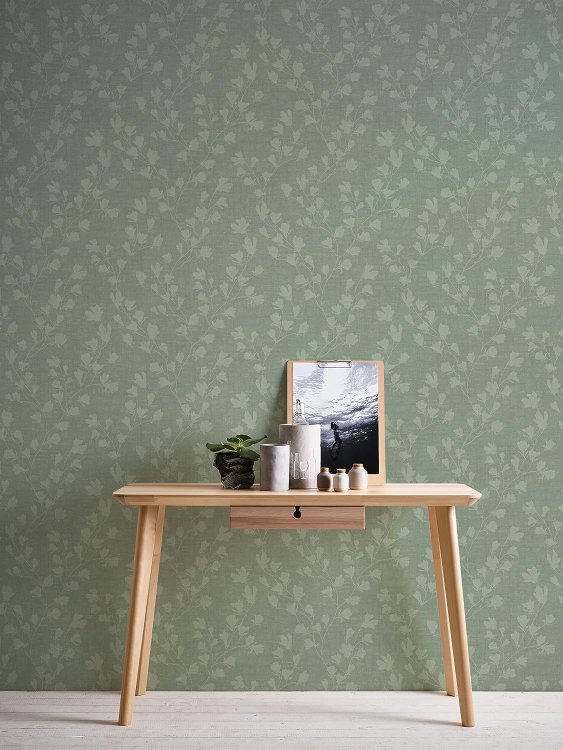 Wallpaper Floral Green Eucalyptus Mint A.S. Création Nara 387473 Wallpaper, Leaf Vine, Fiberwallpaper, 10.05m x 0.53m, Made in Germany