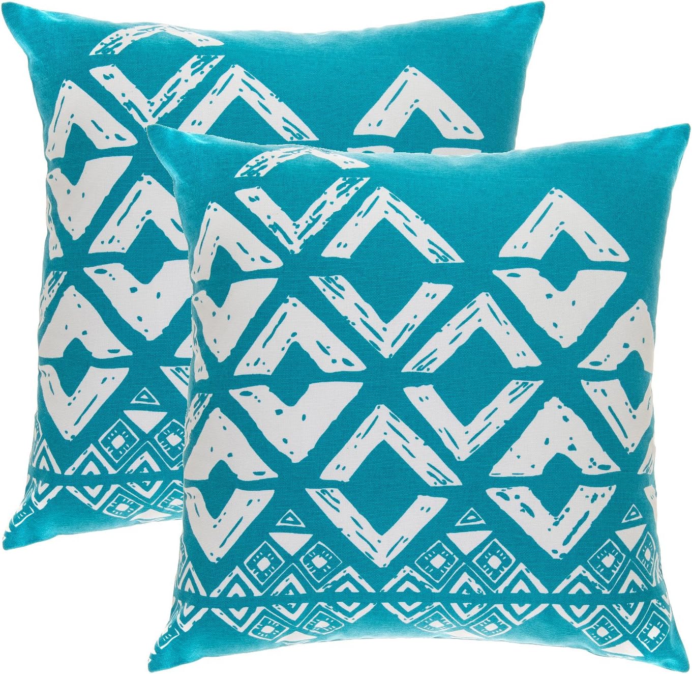 TreeWool (Pack of 2) Decorative Throw Pillow Covers Geometric Squares Accent in 100% Cotton Canvas (20 x 20 Inches, Turquoise)