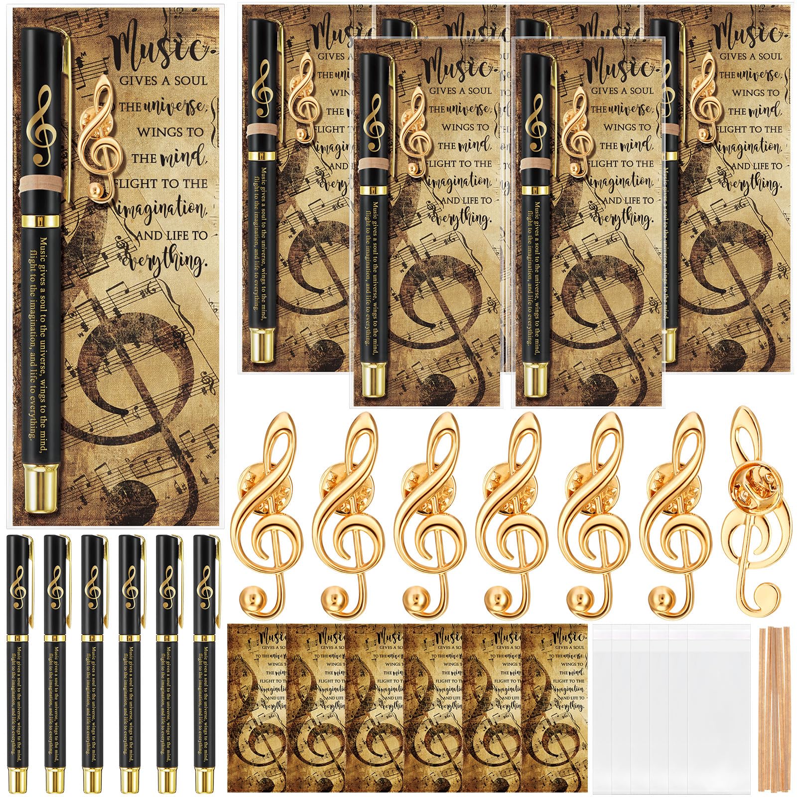 Sayglossy 6 Sets Music Themed Appreciation Gifts Bulk Inspirational Musical Pens Pins and Bookmarks Music Party Favors Choir Gifts for Musicians Band