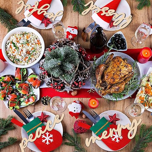 Miniatura 7 de Geetery Juego de 24 soportes de cubiertos de Navidad para cubiertos de Navidad, sombreros de Papá Noel, soportes para cubiertos de Navidad, soportes