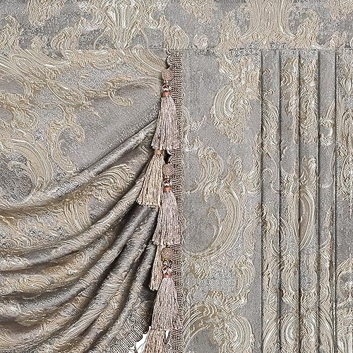 Miniatura 6 de Loom and Mill Cenefas de cascada de lujo para ventanas, cenefa de cortina de cascada gruesa jacquard con borlas para sala de estar, dormitorio,