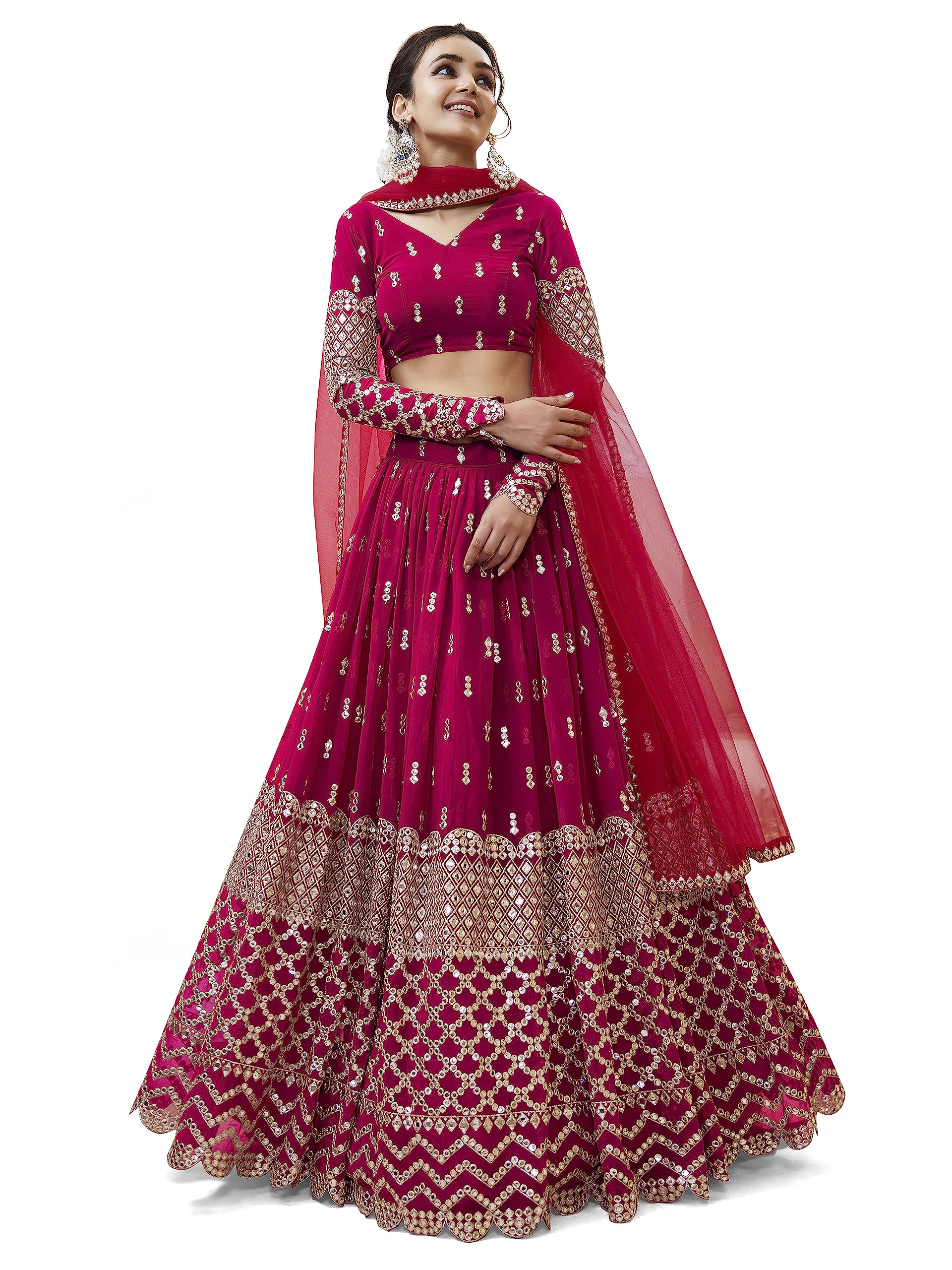Zeel ClothingWomen's Georgette Embroidered Fabric Sequins Zari Embroidered Semi-Stitched Lehenga Choli With Dupatta (300-Wedding-Bridal--New-Stylish)