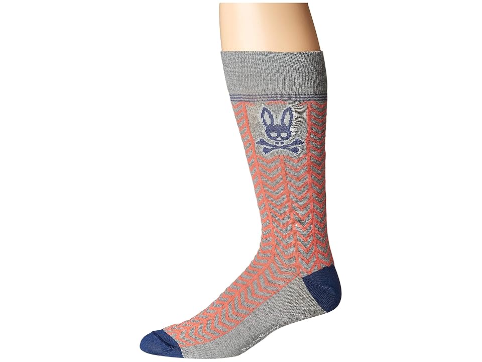 

Psycho Bunny Chevron Socks (Heather Grey) Men's Crew Cut Socks Shoes, Gray