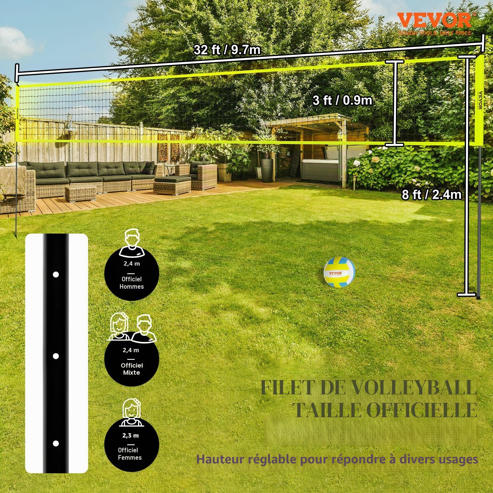 VEVOR Kit Filet de Volleyball Professionnel