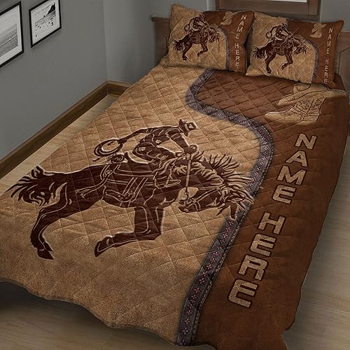 Miniatura 5 de OhaPrints Juego de ropa de cama y fundas de almohada personalizadas con nombre del rodeo de vaquero occidental, diseño de caballo de vaquero y funda